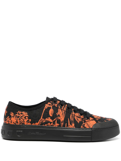 Ferragamo Pattern-Print Low-Top Lace-Up Sneakers in Orange