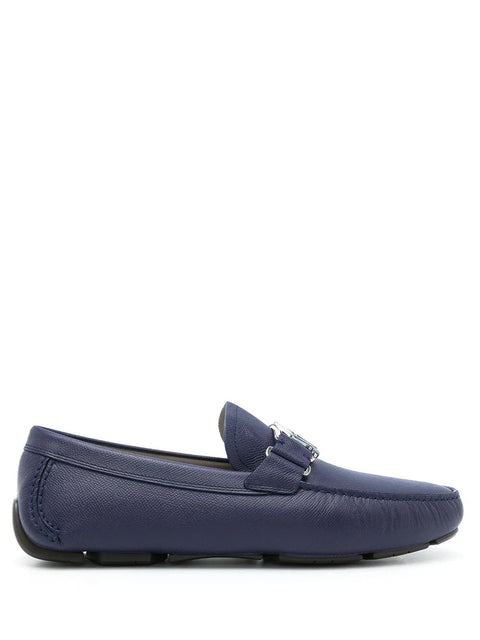 Ferragamo Blue Logo Plaque Loafers in Blue