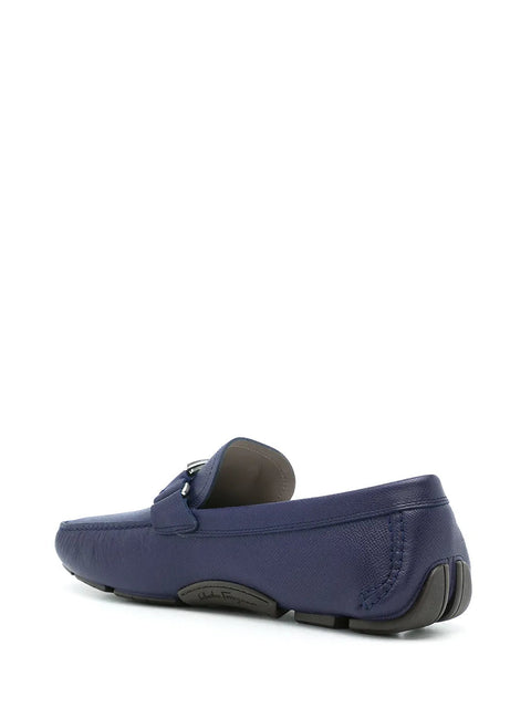 Ferragamo Blue Logo Plaque Loafers in Blue