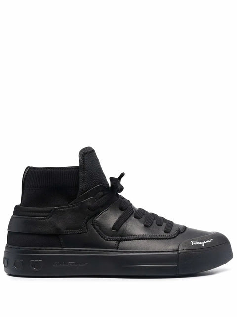 Ferragamo High-Top Leather Sneakers in BLACK