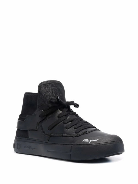 Ferragamo High-Top Leather Sneakers in BLACK