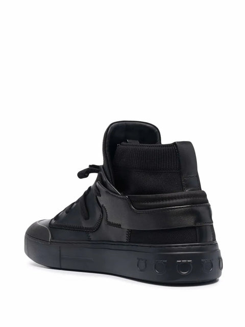 Ferragamo High-Top Leather Sneakers in BLACK