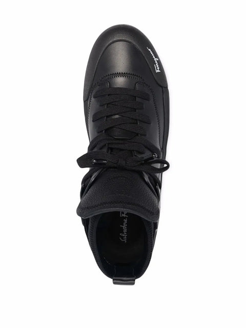 Ferragamo High-Top Leather Sneakers in BLACK