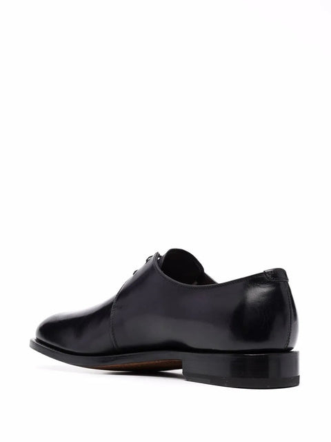 Ferragamo Almond-Toe Lace-Up Derby Shoes in Black
