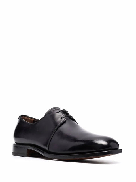 Ferragamo Almond-Toe Lace-Up Derby Shoes in Black