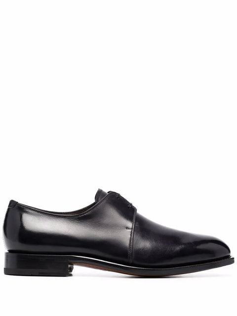 Ferragamo Almond-Toe Lace-Up Derby Shoes in Black