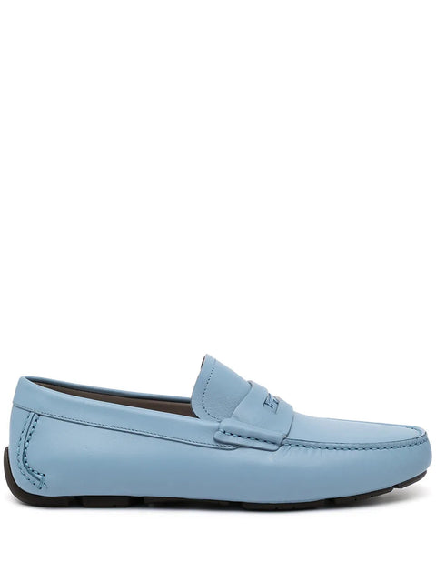 Ferragamo Round-Toe Leather Loafers in BLUE