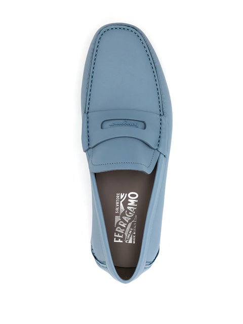 Ferragamo Round-Toe Leather Loafers in BLUE