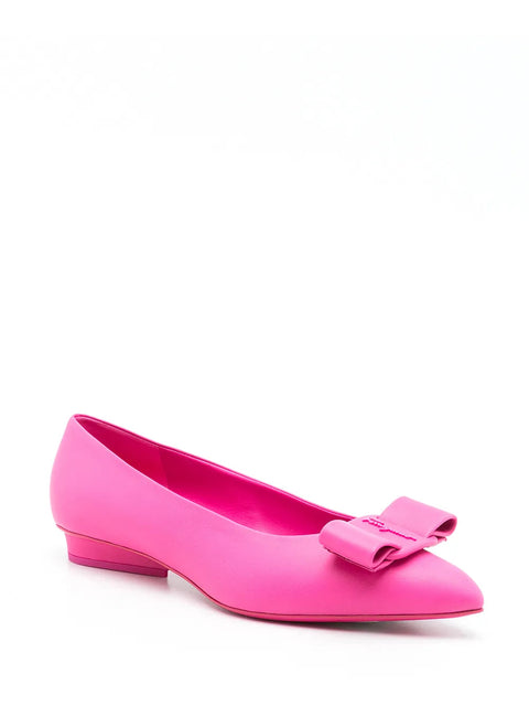Ferragamo Viva Bow-Detail Leather Ballerina Shoes