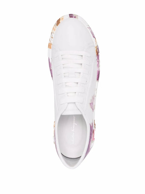 Ferragamo Floral-Print Sneakers in White