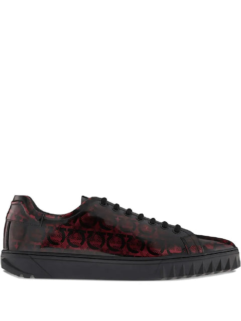 Ferragamo Cube Gancini-Print Lace-Up Sneakers