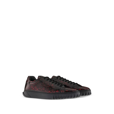 Ferragamo Cube Gancini-Print Lace-Up Sneakers