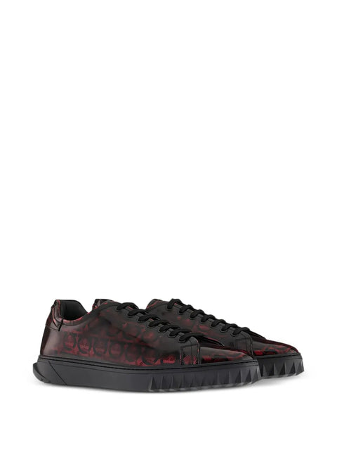 Ferragamo Cube Gancini-Print Lace-Up Sneakers