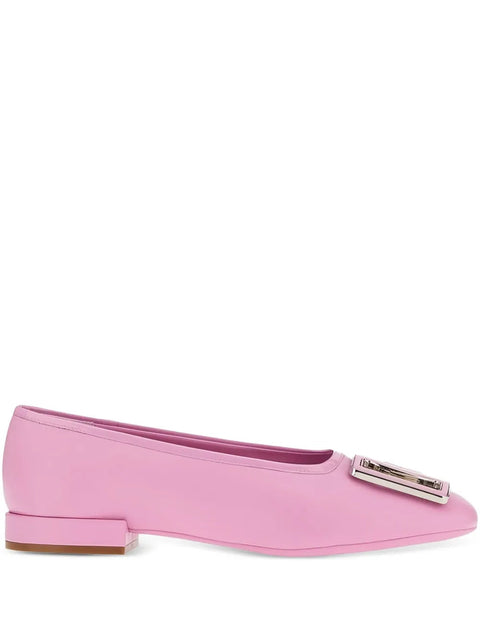Ferragamo Buckle Leather Ballerina Flats