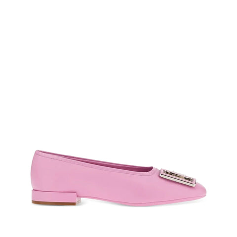 Ferragamo Buckle Leather Ballerina Flats