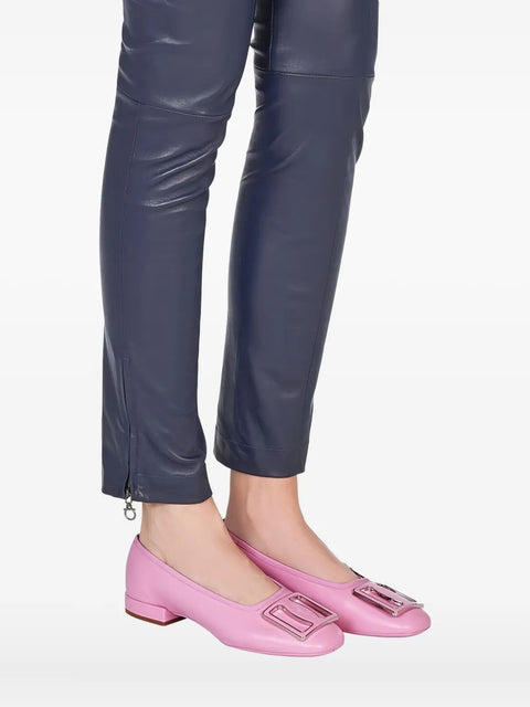 Ferragamo Buckle Leather Ballerina Flats