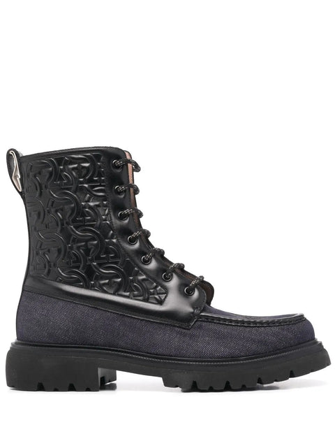 Ferragamo Gancini Combat Boots in Black