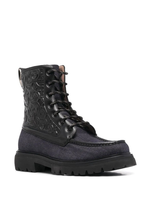 Ferragamo Gancini Combat Boots in Black