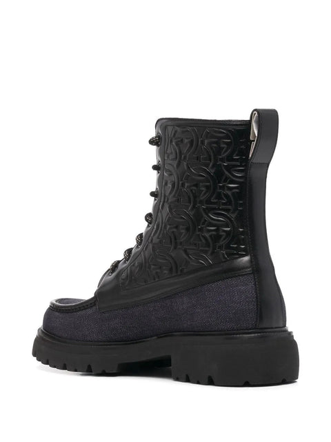 Ferragamo Gancini Combat Boots in Black