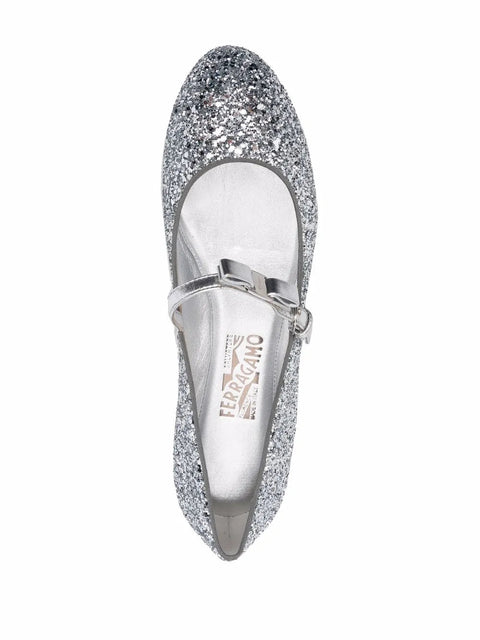 Ferragamo Bow-Detail Glitter Ballerina Shoes