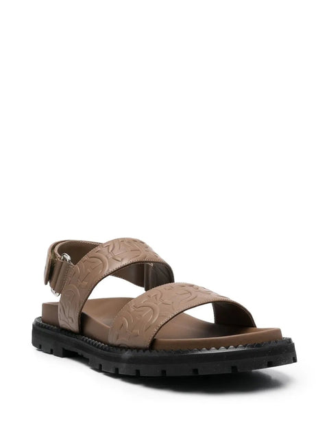Ferragamo Gancini Debossed Sandals in BROWN