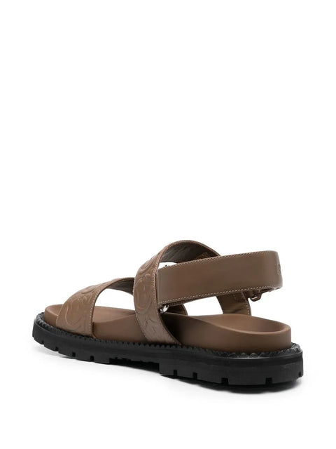 Ferragamo Gancini Debossed Sandals in BROWN
