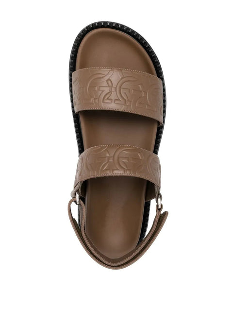 Ferragamo Gancini Debossed Sandals in BROWN