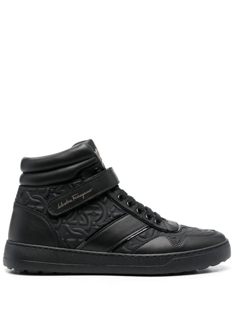 Ferragamo Embossed Hi-Top Sneakers in BLACK