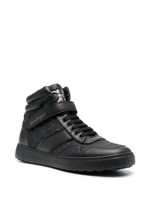 Ferragamo Embossed Hi-Top Sneakers in BLACK