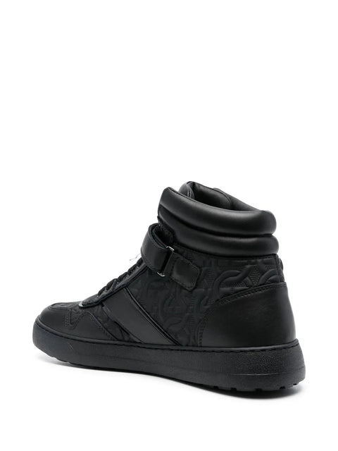 Ferragamo Embossed Hi-Top Sneakers in BLACK