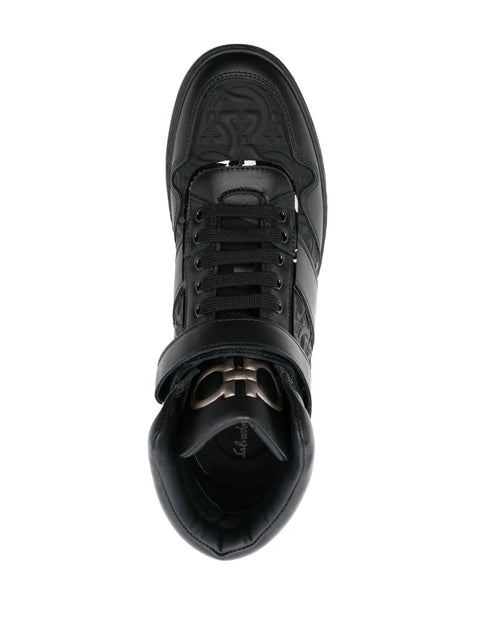 Ferragamo Embossed Hi-Top Sneakers in BLACK