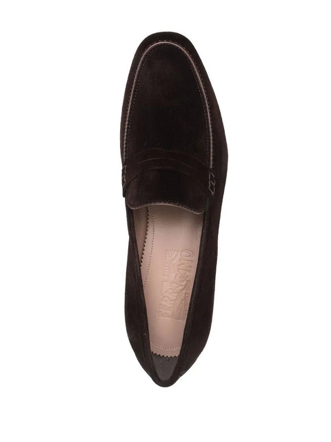 Ferragamo Suede Penny Loafers in BROWN