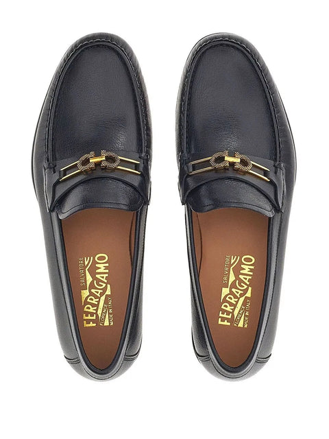 Ferragamo Gancini Buckle Loafers in BLACK