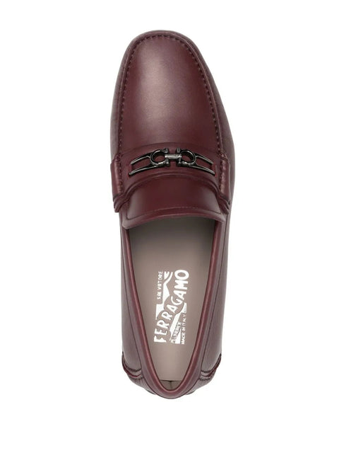 Ferragamo Gancini-Buckle Leather Loafers in RED