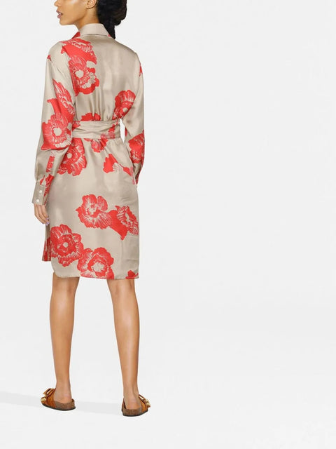 Ferragamo Floral Print Belted Shirt Dress