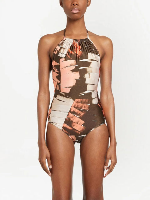 Ferragamo Palm-Print Halterneck Swimsuit