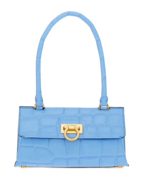 Ferragamo Trifolio Swing Crocodile-Effect Shoulder Bag