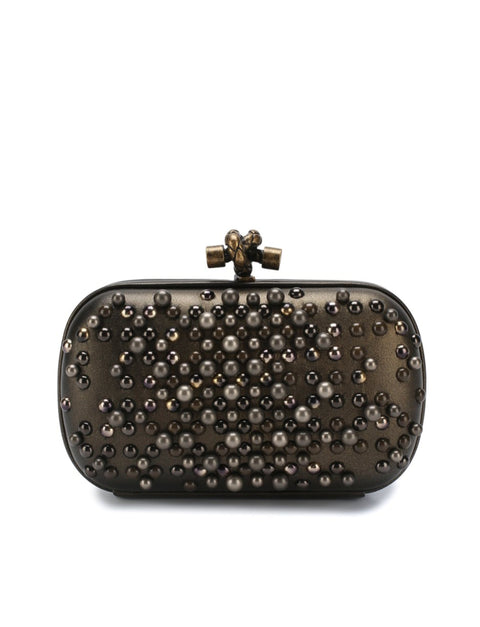 Bottega Veneta Embellished Knot Clutch – Dark Bronze Studded Leather