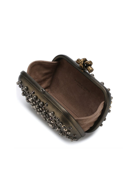 Bottega Veneta Embellished Knot Clutch – Dark Bronze Studded Leather