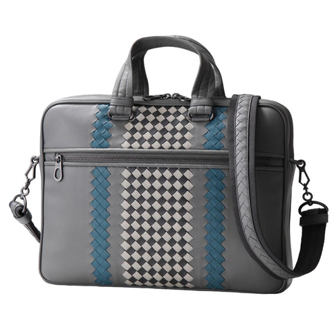 Bottega Veneta Briefcase Men's Intrecciato Leather Business Bag in Grey