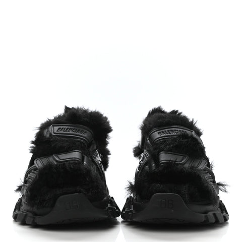 Balenciaga Faux Fur Rubber Mesh Track Sandals 'Black'
