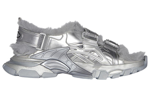 Balenciaga Faux Fur Rubber Mesh Track Sandals ' Metallic Grey'
