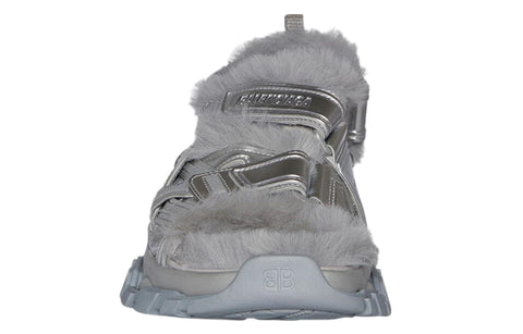 Balenciaga Faux Fur Rubber Mesh Track Sandals ' Metallic Grey'