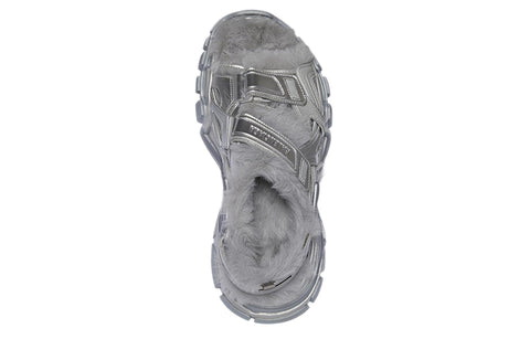 Balenciaga Faux Fur Rubber Mesh Track Sandals ' Metallic Grey'