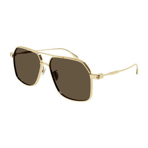 Alexander McQueen Sunglasses Aviator Full Rim, Gold Frame and Brown Lens AM0372S002