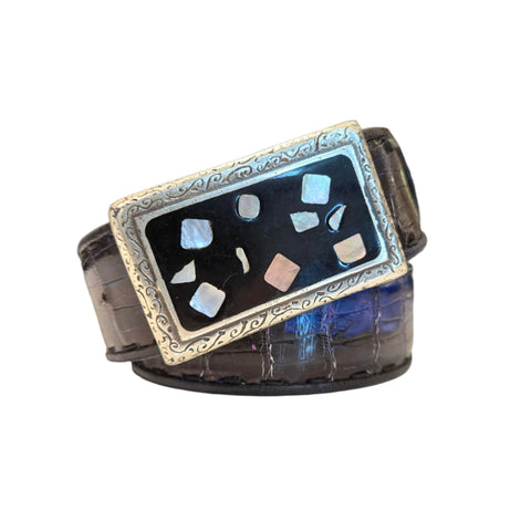 Castangia Alligator Skin Belt (Silver Buckle) in Blue,Black