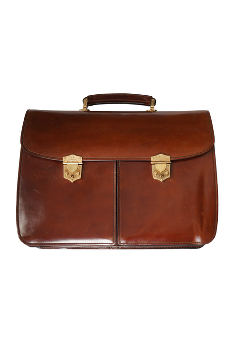 Tardini Double-Gusset Shell Cordovan Business Briefcase in Brown