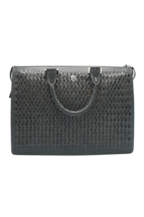 Tardini Woven Full-Grain Calfskin-Alligator Leather Business Tote Bag in Gray,Black