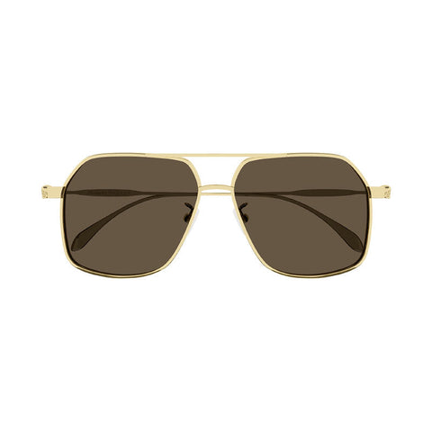 Alexander McQueen Sunglasses Aviator Full Rim, Gold Frame and Brown Lens AM0372S002