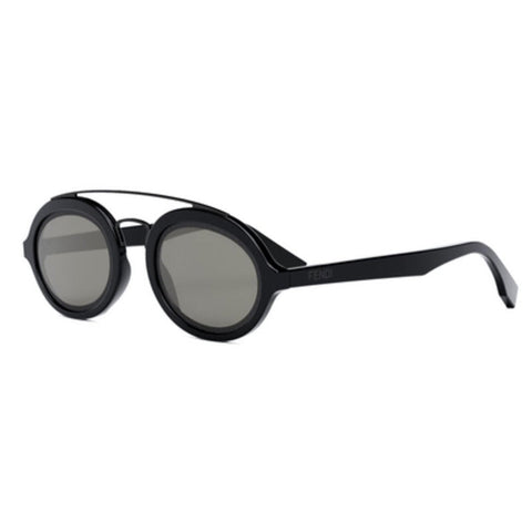 Fendi Oval Full Rim, with a Shiny Black frame and Smoke lens.